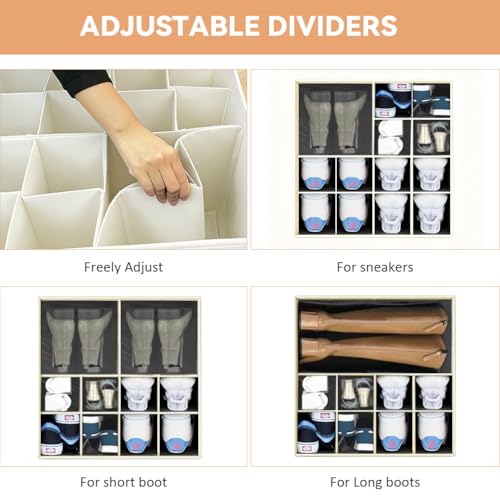 NVGSN Shoe Organzier for Cloest - 2pack Adjustable Shoe Storage Box Fits 8-16 pairs with Pop-Up dividers,17''*17''*12.5'' Space Saver shoe Box organizer with Clear Dust Cover - color: beige, size: 2pack