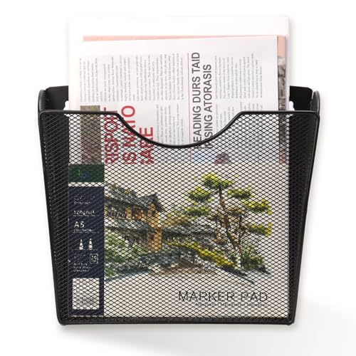Wall Mount File Holder Mesh Metal Vertical Magazine Holder Letter Size Wall File Organizer Magazine Rack Wall Folder Storage Mail Organizer Hanging Basket Hanging File Organizer for Office (1 Pack) - size: 1 pack