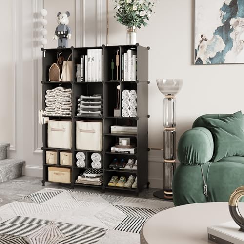 AWTATOS Cube Storage Closet Organizer Storage 12 Cube Shelves, Large and Small Cubes, DIY Portable Closet Clothes Storage Shelfs for Home, Bedroom, Black - color: Black