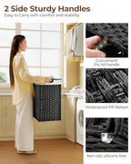 Greenstell Laundry Hamper with 2 Removable Liner Bags, Foldable Divided Clothes Hamper, 90L Handwoven Synthetic Rattan Laundry Basket with Lid and Handles, Easy to Install Black 18.3x13.3x24 Inches - color: Black, size: 90L (18.3x13.3x24.0 Inches)