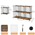HOOBRO Wire Cube Storage Organizer, 6-Cube Shelves, Modular Shelves with Metal Grid, DIY Closet Cabinet for Living Room, Bedroom, Rustic Brown and Black BF06CW01 - size: 2 tier(25.2"H)