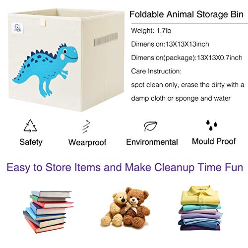 CLCROBD Foldable Animal Cube Storage Bins Fabric Toy Box/Chest/Organizer for Toddler/Kids Nursery, Playroom, 13 inch (Dino T-Rex) - color: Dino T-Rex
