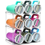 Design for Stanley 40 OZ & Large Bottles & Tumblers with Handle, Acrylic Water Bottle Organizer - Stackable Clear Wine Rack, Cup Holder for Home Kitchen Pantry Shelf Countertop Cabinet, 3 Tier Hold 9 - size: 3 Tier for 9