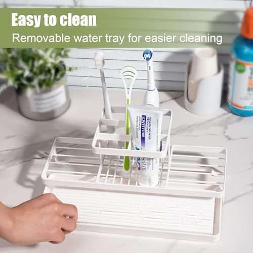 Toothbrush Holders for Bathrooms, Carbon Steel Tooth Brushing Holder Electric Toothbrush and Toothpaste Organizer Bathroom Accessories for Countertop, Shower, Sink, 5 Slots, White - color: White, size: Large
