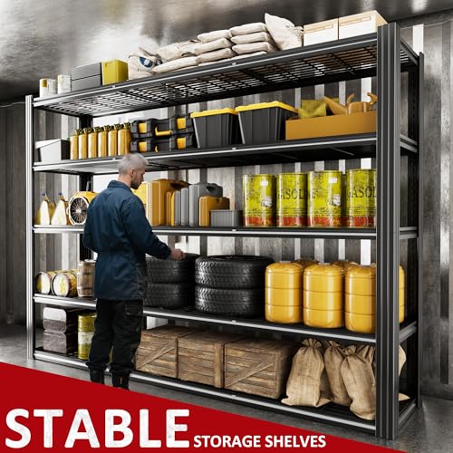 60" W Garage Shelving Heavy Duty Metal Shelving 3030LBS Storage Shelves Adjustable 5 Tier Metal Shelves for Storage Industrial Shelves for Garage, Warehouse, 24." D x 60'' W x 72'' H - color: Black-hidden Hole, size: 60" W x 24" D x 72" H
