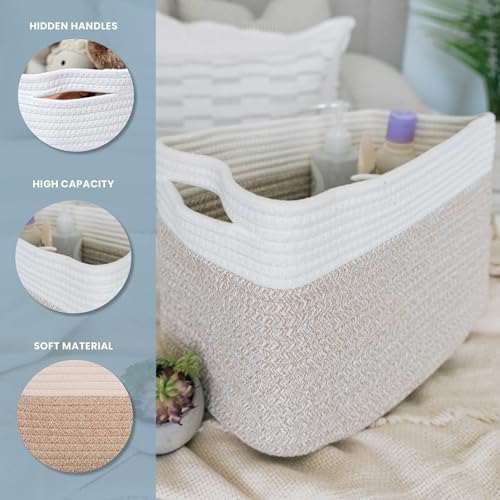 OrganiHaus Rope Baskets for Shelves - Set of 3 Woven Storage Baskets for Organizing, Closet & Toy Storage - Light Honey/Off-White - 15x9x10 - color: Mixed Honey