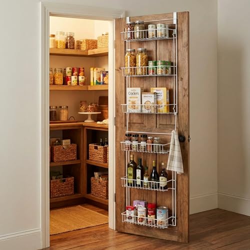 Over the Door Organizer - 6-Tier Adjustable Pantry Shelves and Rack for Kitchen Organization - Organization and Storage by Lavish Home (White) - style: 6-TIER ADJUSTABLE