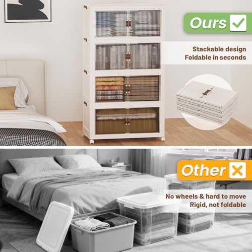 SAILUN 116Gal/464Qt Stackable Storage Bins Folding Collapsible Storage Bins with a Lid, Closet Organizers and Storage,Blush White 26" W x 17" D x 56.7" H - color: Blush White, size: 1 Lid 4 Pack-26" W x 17" D x 56.7" H