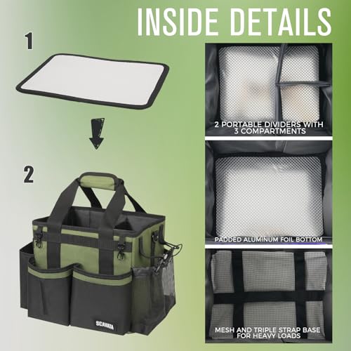 SCAVATA Compact Wearable Cleaning Caddy, Small Cleaning Caddy Supplies Organizer with Handle & Shoulder Straps for Housekeepers, Under Sink & Car Cleaning Tool Organizers Bag (Armygreen) - color: Armygreen