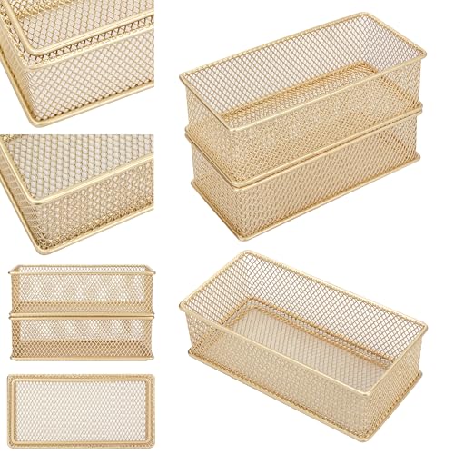 Annova Mesh Stackable Drawer Cabinet and Shelf Organizer Bins Storage Basket School Office Supply Holder Tray- Set of 2 (Gold, 3x6x2 Inch) - color: Gold, size: 3x6x2 Inch