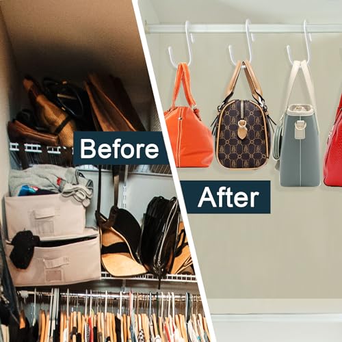 HiGift 16 Pack Bag Hooks for Closet, Unique Twist Design White Vinyl Coated Purse Hanger Organizer Hooks, Large Closet Hooks Purse Organizer Holder for Hanging Purses,Handbag,Belt,Hat,Backpack,Jeans - color: White, size: 16 Pack