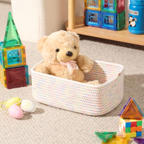 MiniArk Small Storage Baskets for Organizing | Closet Organizer Bins | Shelf Toy Basket | Woven Rope Baskets | Cube Decorative Box | Shallow Basket | 11.5x7.5x4.7” | 3 Packs Rainbow - color: Rainbow Stitches, size: 3pcs-L11.5xW7.5xH4.7"