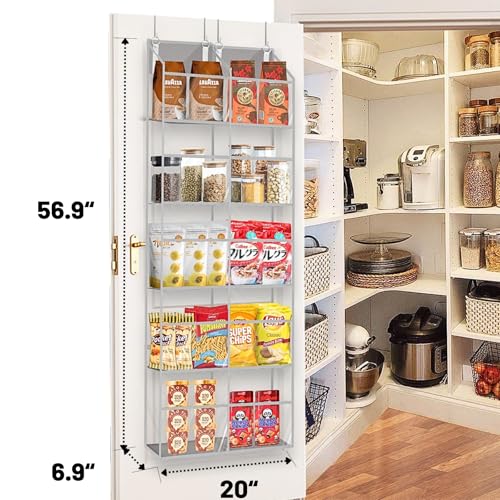 Over the Door Organizer 5 Tiers,Extra Large Behind Door Storage of 10 Compartments,50 lbs Weight Capacity Over the Door Storage, Clear Door Hanging Organizer for Closet, Diaper Organizer - color: Clear - 5 Tiers