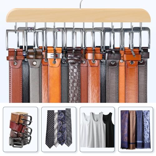 Belt Hanger for Closet Max 42 Belts, Sturdy Wood Belts Rack Closet Accessories with 14 Hooks Belt Organizer for Men Organizers and Storage -Wood 1 Pack - color: Wood, size: 1 Pack
