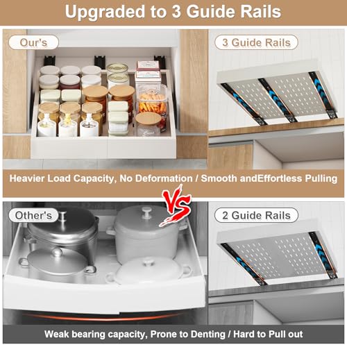 Pull out Cabinet Organizer,Expandable Width(11"-16"),Depth(13"-17") with 3 Rails,Roll out Drawers,No Drill Adjustable Slide out Shelves for Kitchen,Pantry,for Both Lip and Lip-Free Cabinets,White(1PC) - color: White, size: (11"W-16"W)X(13"D-17"D)