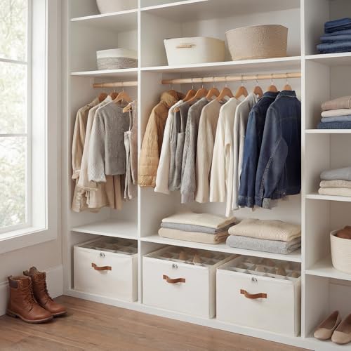 StorageWorks 2 Pack Shoe Organizer for Closet, Foldable Shoe Storage Box with Adjustable Dividers, Fabric Shoes Container, Stackable Storage Bins for Boots, Sneakers, Fits up to 16-32 Pairs, Beige - color: Beige, size: Medium-2 Pack