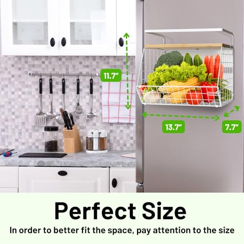 Ofiray-home Magnetic Fridge Shelf with Wood Lid, Fruit Potato Onion Storage Bins, Pantry Organizers, Large Container Spice Rack for Refrigerator, Kitchen Counter, Cabinet (1, White) - color: White, size: 1-Regular