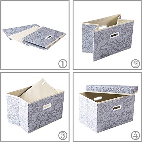 PRANDOM Collapsible Storage Boxes with Lids Fabric Decorative Storage Bins Cubes Organizer Containers Baskets with Cover Handles Divider for Bedroom Closet Living Room 14.9x9.8x9.8 Inch 3 Pack - color: Gray, size: Medium(3-Pack)