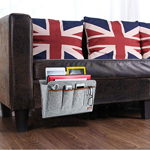 Zafit Bedside Caddy, Large Size Storage Organizer with 7 Pockets for Magazine, Remotes, Phone (17.3'' x 18.1'', Light Grey) - color: Light Grey, size: 17.3'' x 18.1''