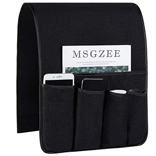 Sofa Armrest Organizer Non-Slip Arm Chair Hanging Caddy Remote Control Holder for Magazine, Phone, Books, Glasses(Black,13in) - color: Black, size: 35"x13"