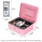 Kyodoled Medium Cash Box with Money Tray,Small Safe Lock Box with Key, Drawer,7.87"x 6.30"x 3.54" Pink - color: Pink, size: Medium