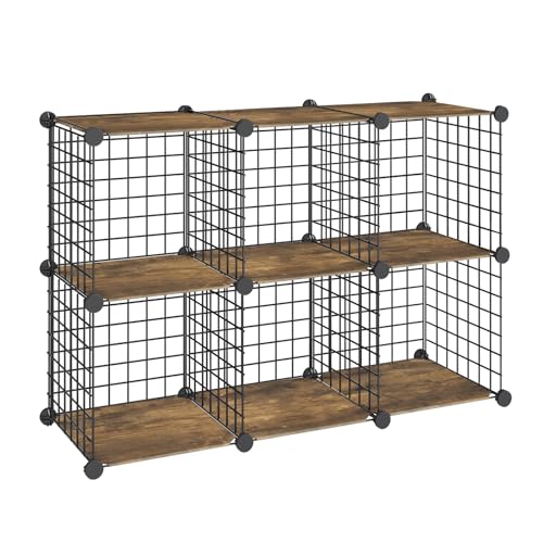 HOOBRO Wire Cube Storage Organizer, 6-Cube Shelves, Modular Shelves with Metal Grid, DIY Closet Cabinet for Living Room, Bedroom, Rustic Brown and Black BF06CW01 - size: 2 tier(25.2"H)