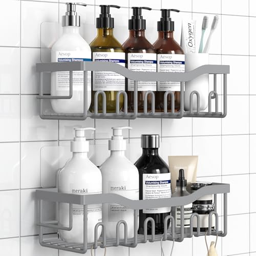 EUDELE Shower Caddy 2 Pack, Adhesive Shower Organizer for Home Decor & Kitchen Storage, No Drilling, Rustproof Stainless Steel Bathroom Shelf Organizer - color: Light Grey-2pcs