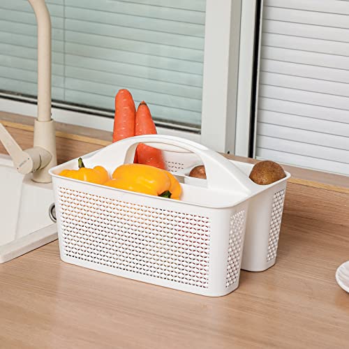 UUJOLY Plastic Portable Shower Caddy Basket Bucket, Cleaning Shower Basket with Handle Compartments Storage Basket Organizer for Bathroom Kitchen College Dorm Sink, White - color: White