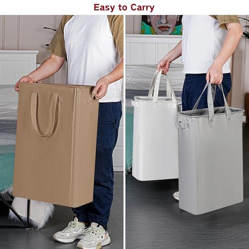efluky Slim Laundry Basket, Narrow Laundry Hamper with Handles, Collapsible Dirty Clothes Hamper, Tall Laundry Bin for Laundry Room, Dorm and Bedroom, 19.8 Gallon (75L) Flax Brown - color: Flax Brown, size: 75L without Lid