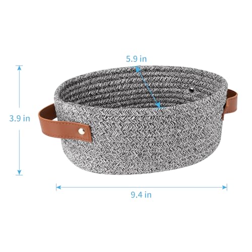 ABenkle Small Woven Basket, Mini Cotton Rope Storage Basket, Tiny Easter Basket, Shelf Basket, Oval Decorative Toy Dog Cat Basket for Nursery, Empty Gift Basket, 9.4" x 5.9" x 3.9" XS - color: Mixed Dark Grey