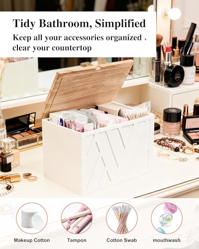 Tampon Holder for Bathroom Decor Feminine Product Organizer With Lid Shark Week Box Wooden Pad Girl Stuff Box (BLACK, lid) (1, WHITE) - color: White