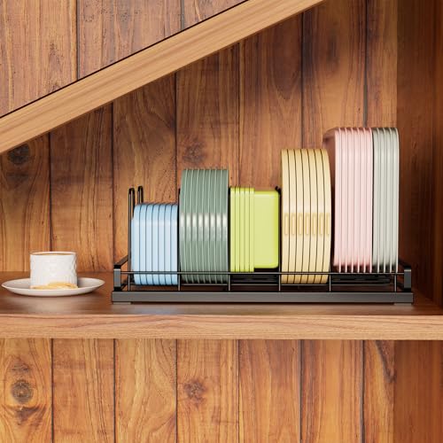 Food Container Lid Organizer, Adjustable 6 Dividers Full-Metal Pot and Pan Organizer Rack for Kitchen Cabinets, Drawers, Cupboards, Pantry Shelves Storage, Black - color: Black,14",6 Dividers