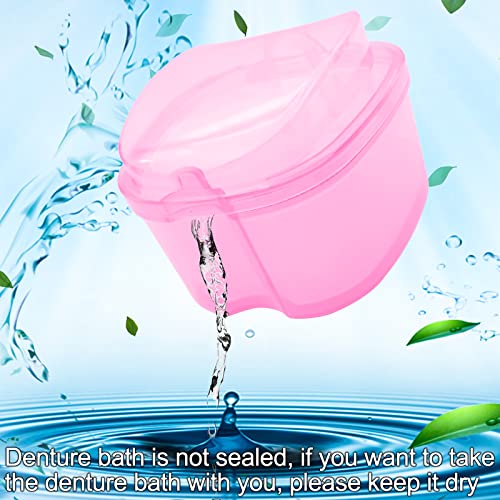 Denture Bath Case Denture Soaking Cup with Brush, Denture Holder Case Retainer Cleaning Case False Teeth Storage Box for Travel and Daily Use - color: Light Pink