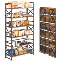 4NM Extra Wide 6 Tiers No Assembly Book Shelves, 61.8" H Folding Bookshelf Bookcase Open Industrial Foldable Shelves for Bedroom, Living Room, Home Office - Rustic Brown Black - color: Rustic Brown Black, size: Wide XX 6-Tier