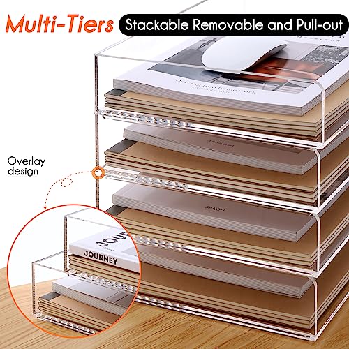 HeZone Paper Organizer, 2 Tier Stackable A4 Size Acrylic Letter Tray, Office/Home/School Organization - Clear - style: 2-layer horizontal tray