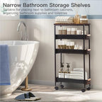 5 Tier Slim Rolling Storage Cart with Wood Top, Narrow Laundry Room Organizer for Tight Gaps, Metal Bathroom Gap Filler, Kitchen Pantry Trolley, Small Spaces (Black) - color: Black