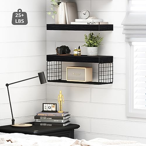 QEEIG Bathroom Shelves Over Toilet - Wall Mounted Floating Shelves Toilet Paper Storage Small Farmhouse Decor Shelf 16 inch Set of 2, Black (019-B2) - color: C. Black, size: 2pcs