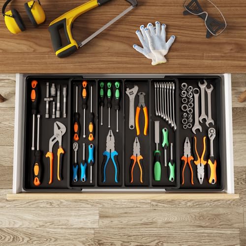 Lifewit Utensil Organizer for Kitchen Drawers, Expandable Cooking Utensil Tray, Adjustable Cutlery Silverware Flatware Holder, Plastic Spatula Tools Storage Divider, 18- 30 x 18.5", Black - color: Black, size: XXL(18-30''W x 18.5''D)
