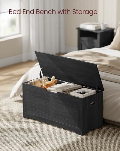 VASAGLE Storage Chest, Storage Bench with 2 Safety Hinges, Farmhouse Style, 15.7 x 39.4 x 18.3 Inches, for Entryway, Bedroom, Living Room, Charcoal Gray ULSB061B01 - color: Charcoal Gray, size: 39.4''W