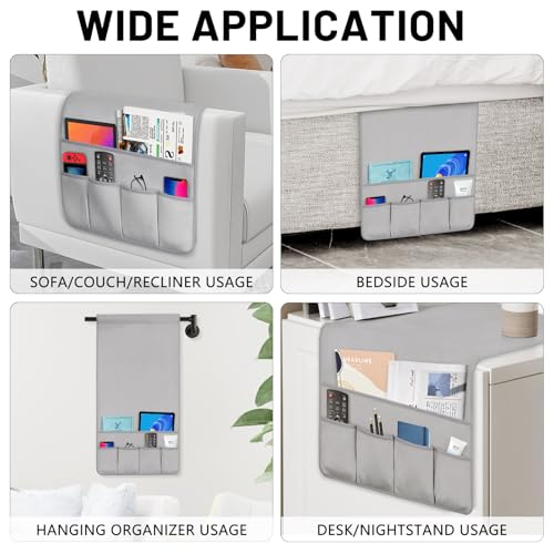 Remote Control Holder for Armchair，Couch Caddy Organizer TV Remote Holder for Bed Storage 5 Pockets，Remote Caddy Bedside Organizer Bedside Table Organizer (LightGray, 35''x18'') - color: LightGray, size: 35''x18''