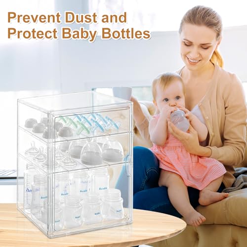 ERTIUANIO Baby Bottle Organizer – 3 Tier Acrylic Bottle Storage Organizer container, Clear Plastic Bottle Station Organizers Drawers for Countertop Kitchen Cabinet Vanity, Bathroom, Gifts for New Mom - size: Large, style: 3-Tier Single-Door