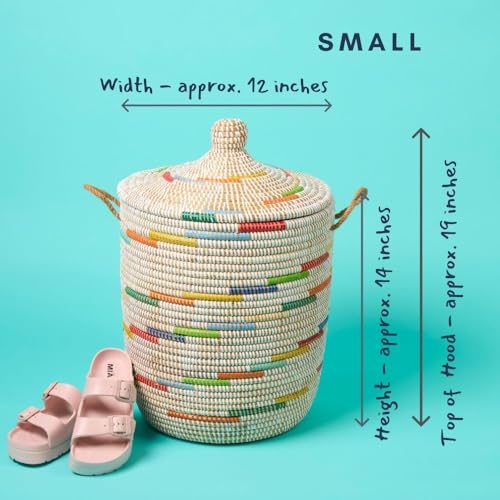 Small Hamper, Colorful Pattern on White, 12" Wide, 14" Tall - size: Small