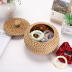 Hipiwe Round Rattan Basket Boxes With Lid Hand-Woven Wicker Storage Baskets Bin Decorative Basket Box Multi-Purpose Picnic Food Bread Basket Small Keys Basket Bowl for Entryway (X-Small,4.7"x3.3") - size: X-Small,4.7"x3.3"