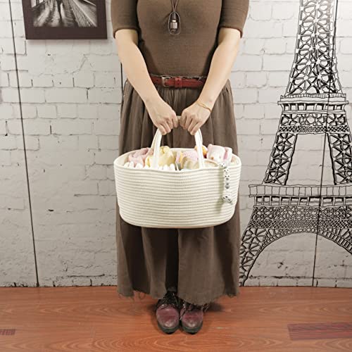 Large Baby Diaper Caddy Organizer for Girl Boy Rope Nursery Storage Bin Basket Portable Holder Tote Bag for Changing Table Car Travel Baby Shower Gifts Newborn Essentials Registry Must Haves White - color: White, size: Large
