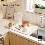 Umbra Udry Dish Rack with Movable Pegs and Microfiber Drying Mat – Space-Saving Design Folds Up for Easy Storage, Basic Rack, Linen - color: Linen, style: Rack with Pegs