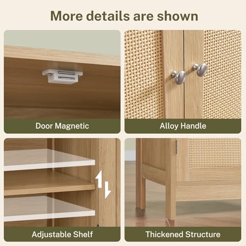 Iwell Storage Cabinet, Rattan Cabinet with Adjustable Shelf, for Living Room, Entryway, Kitchen, Home Office, Nature - color: Natural