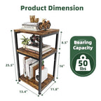 Simple Trending Side Table, End Table Night Stand, 3 Tiers Shelf for Living Room, Rustic Brown