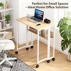 GarveeHome Folding Desk Small Rolling Desk with Storage Shelf,31.5 Inch Foldable Computer Table with Wheels,Portable Office Desk for Small Space Sofa Table,Easy to Fold - color: 31.5" Oak