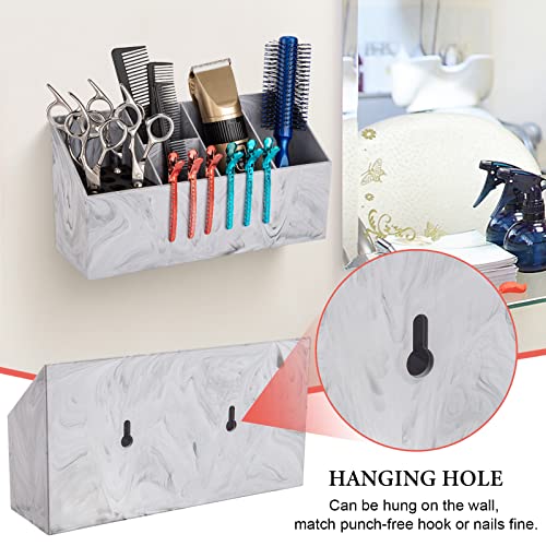 Noverlife Salon Shear Holder, Large Marble Pattern Hair Stylist Shears Rack Neat Desk Organizer, Professional Barber Scissor Holder Pet Grooming Storage Box Container Case for Clippers Combs Clips - color: Marble Style - White
