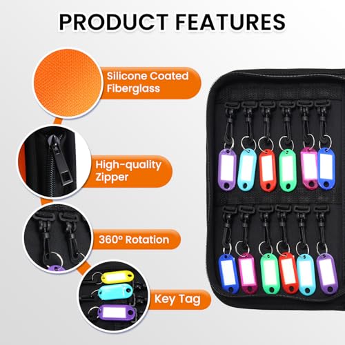 Zippered Key Case, Key Organizer, Fireproof and Waterproof Key Binder with 24 Hooks and Tags Portable Key Storage Book for Offices Real Estate Agencies Hotels and Rental Management - size: 24 keys